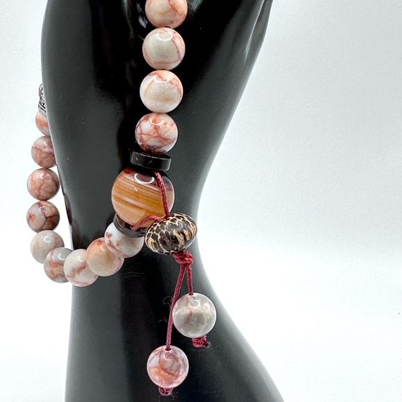 RED VEIN JASPER + AGATE NATURAL BRACELET size 7” - Picture 3 of 7